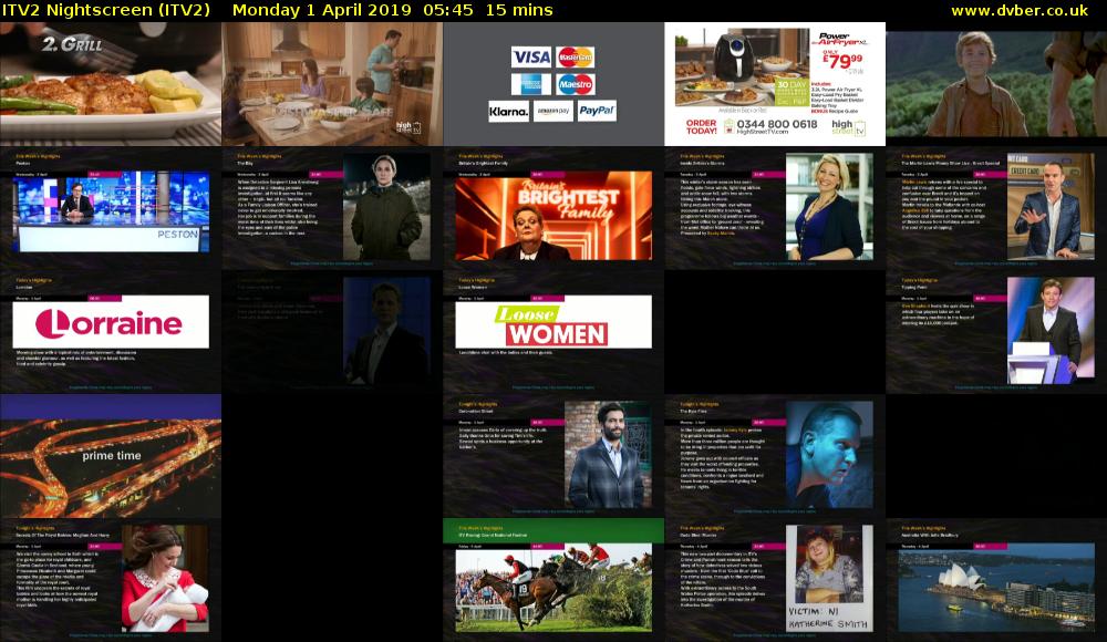 ITV2 Nightscreen (ITV2) Monday 1 April 2019 05:45 - 06:00