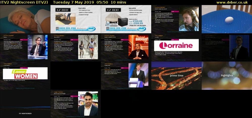 ITV2 Nightscreen (ITV2) Tuesday 7 May 2019 05:50 - 06:00