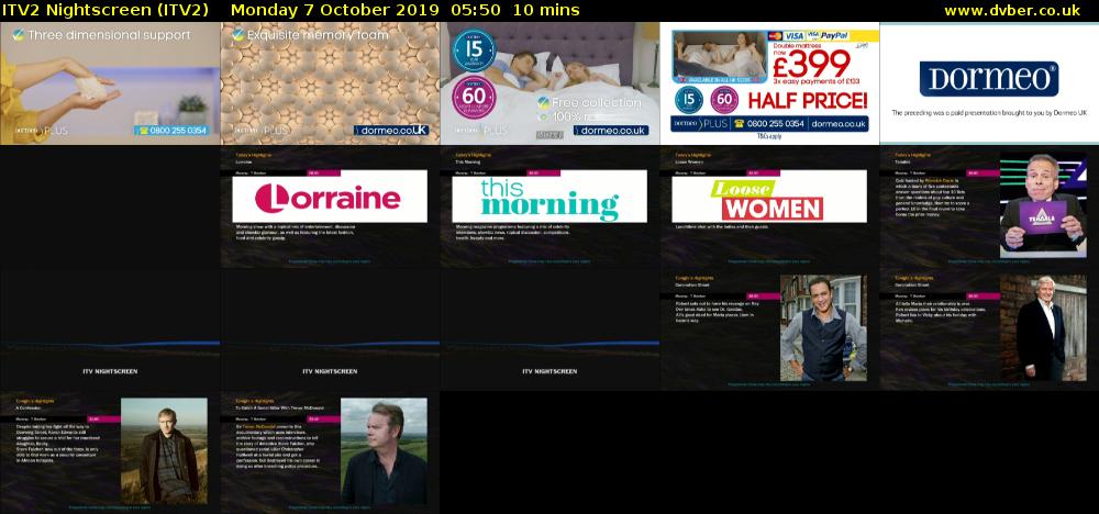 ITV2 Nightscreen (ITV2) Monday 7 October 2019 05:50 - 06:00