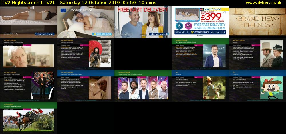 ITV2 Nightscreen (ITV2) Saturday 12 October 2019 05:50 - 06:00