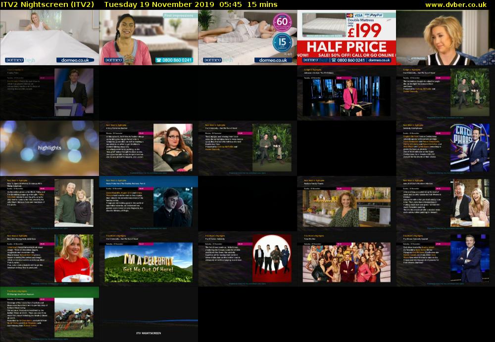 ITV2 Nightscreen (ITV2) Tuesday 19 November 2019 05:45 - 06:00