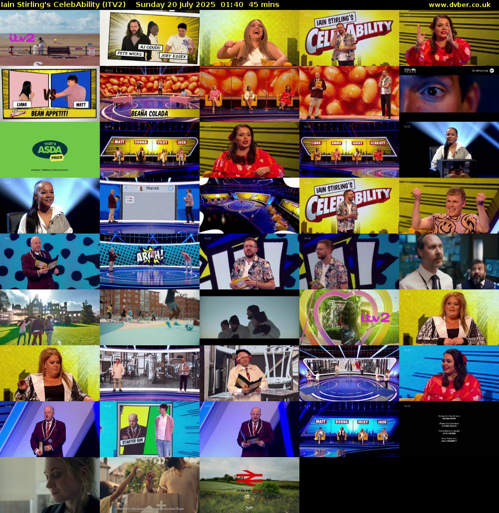 Iain Stirling's CelebAbility (ITV2) Sunday 20 July 2025 01:40 - 02:25