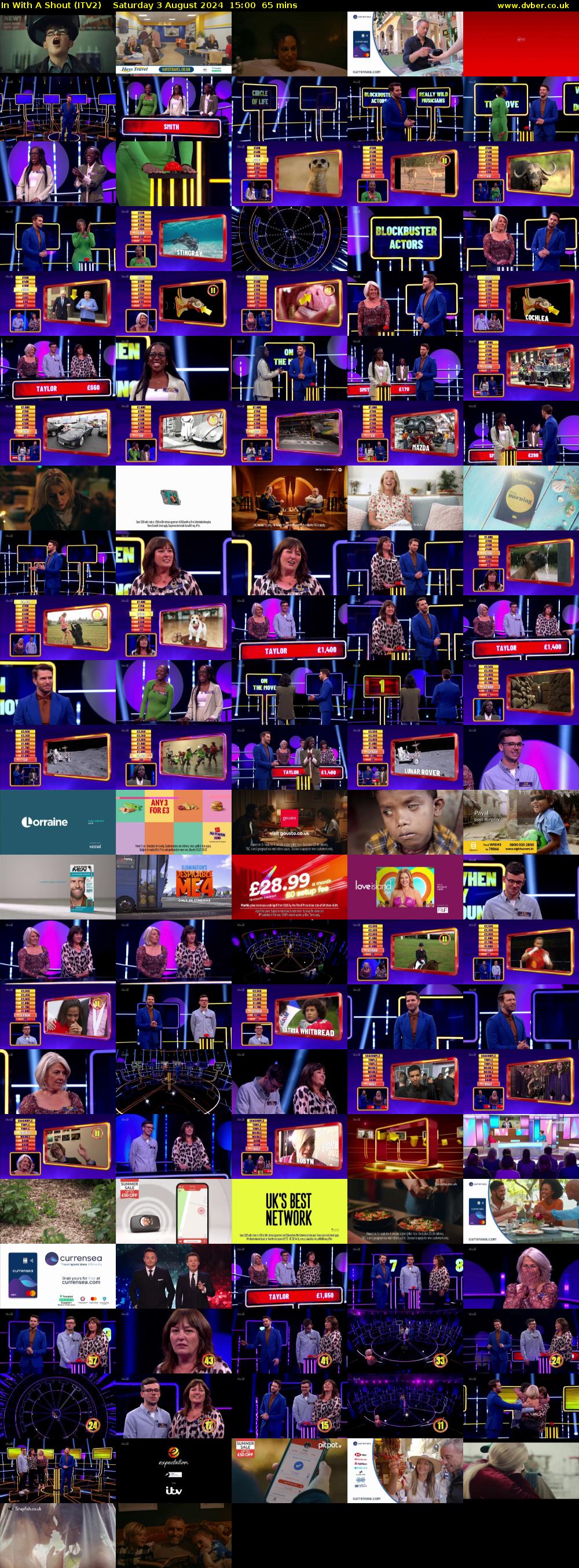 In With A Shout (ITV2) Saturday 3 August 2024 15:00 - 16:05