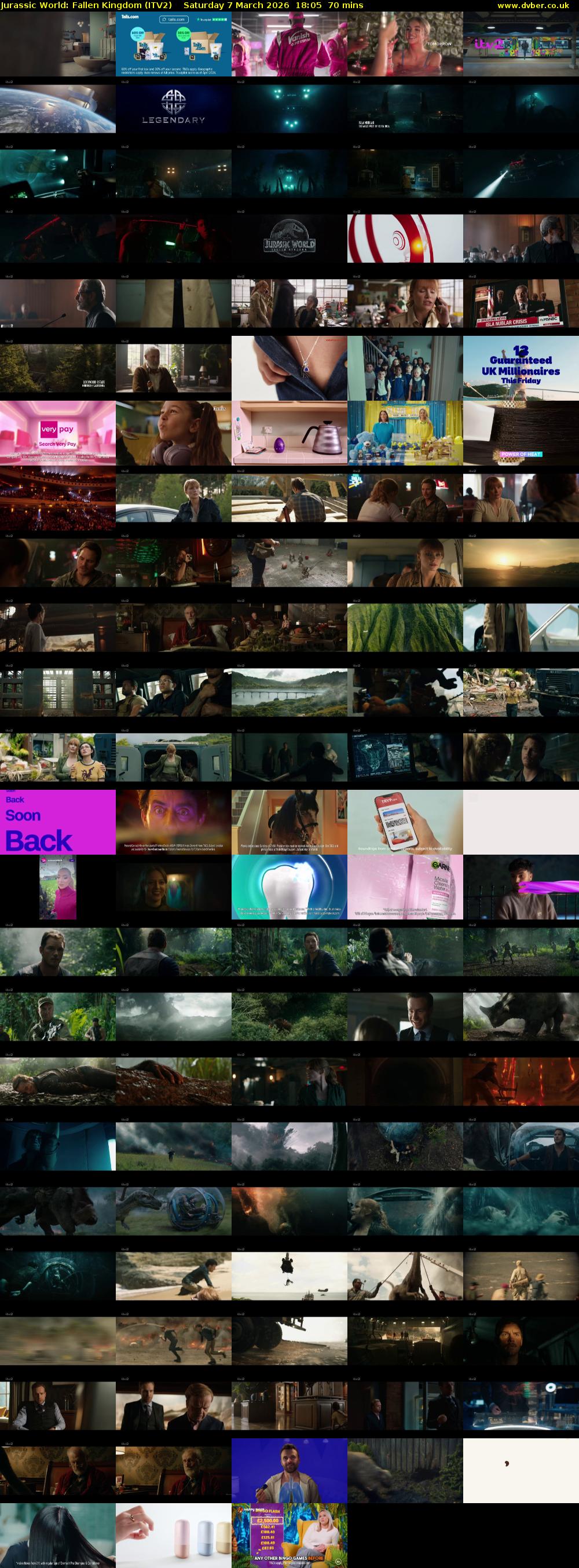 Jurassic World: Fallen Kingdom (ITV2) Saturday 7 March 2026 18:05 - 19:15