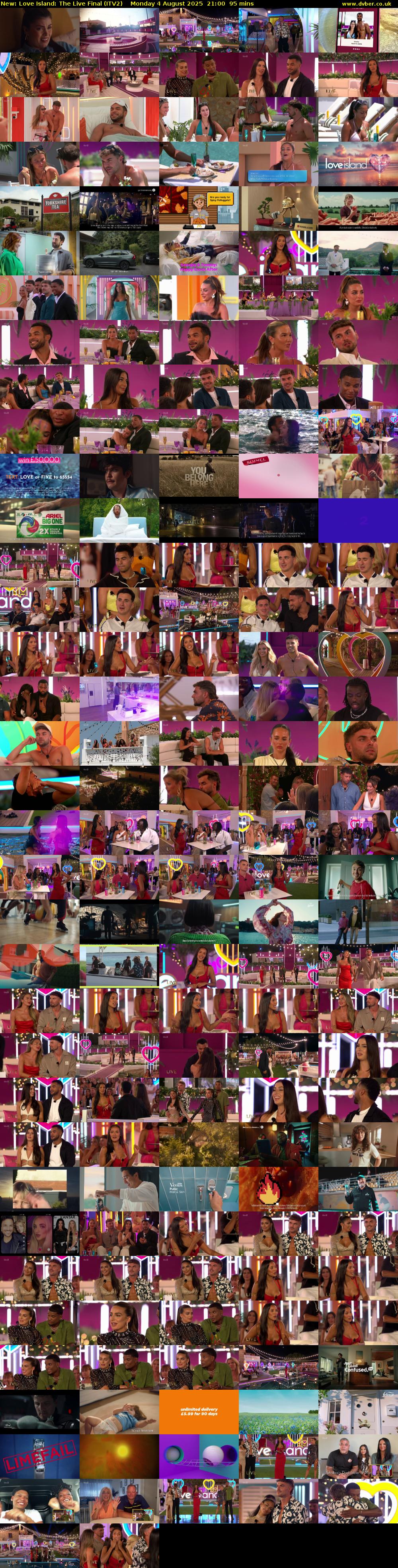 Love Island: The Live Final (ITV2) Monday 4 August 2025 21:00 - 22:35