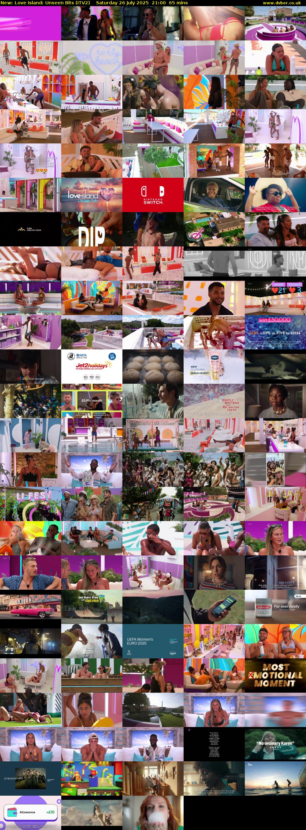Love Island: Unseen Bits (ITV2) Saturday 26 July 2025 21:00 - 22:05