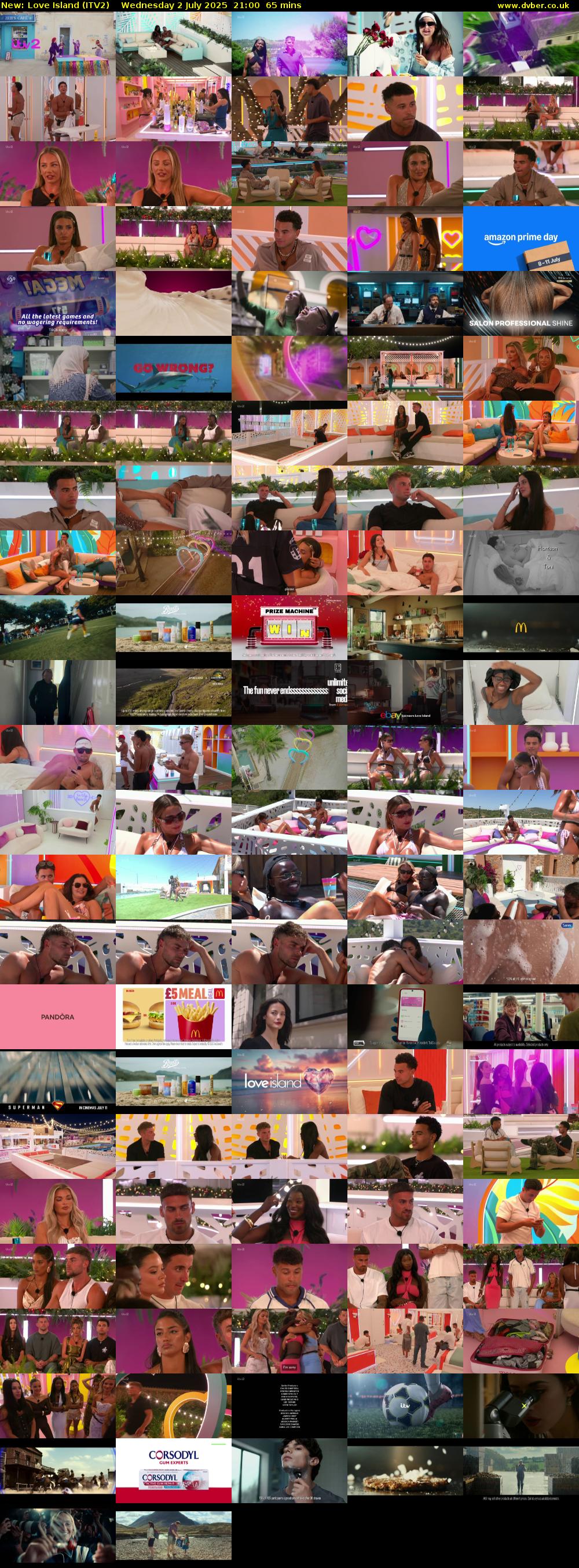 Love Island (ITV2) Wednesday 2 July 2025 21:00 - 22:05