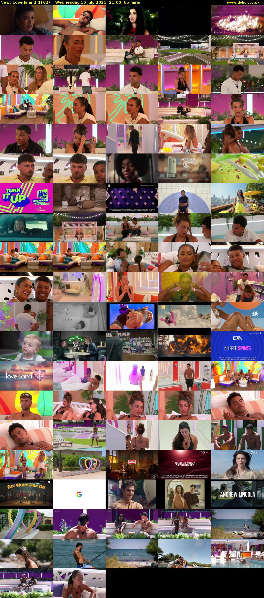 Love Island (ITV2) Wednesday 16 July 2025 21:00 - 22:05