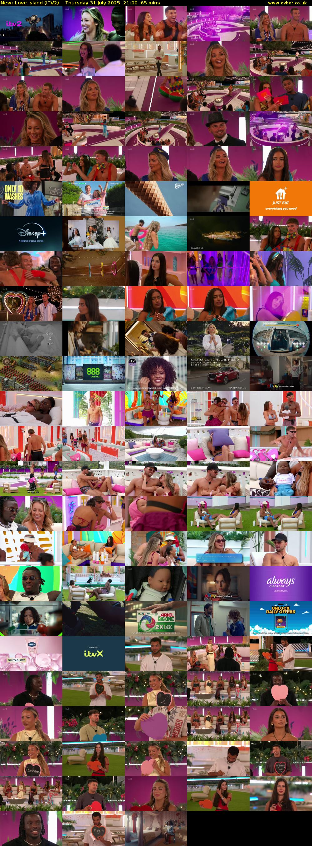 Love Island (ITV2) Thursday 31 July 2025 21:00 - 22:05