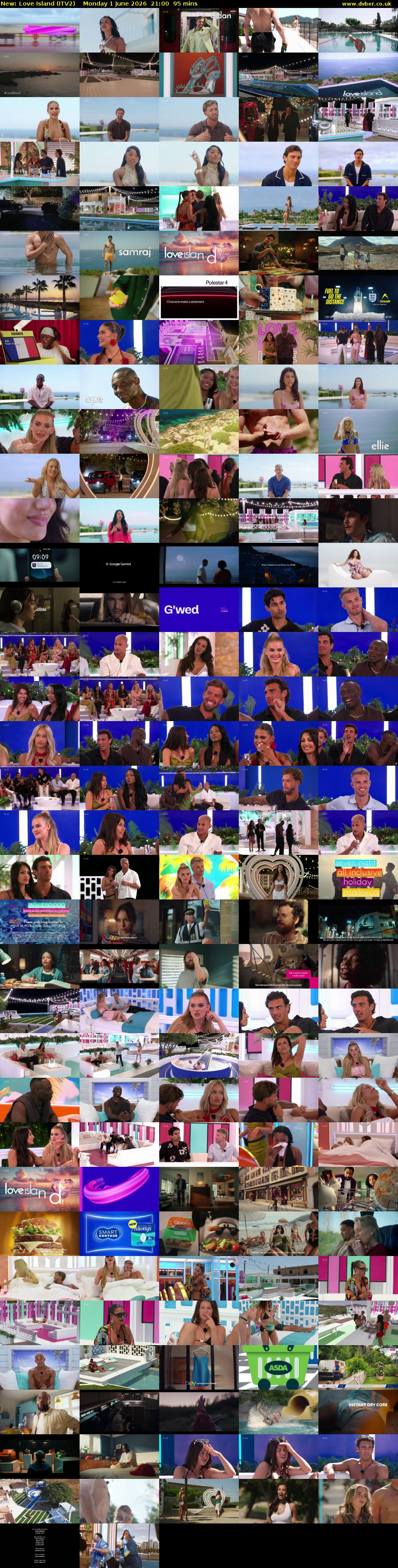Love Island (ITV2) Monday 1 June 2026 21:00 - 22:35
