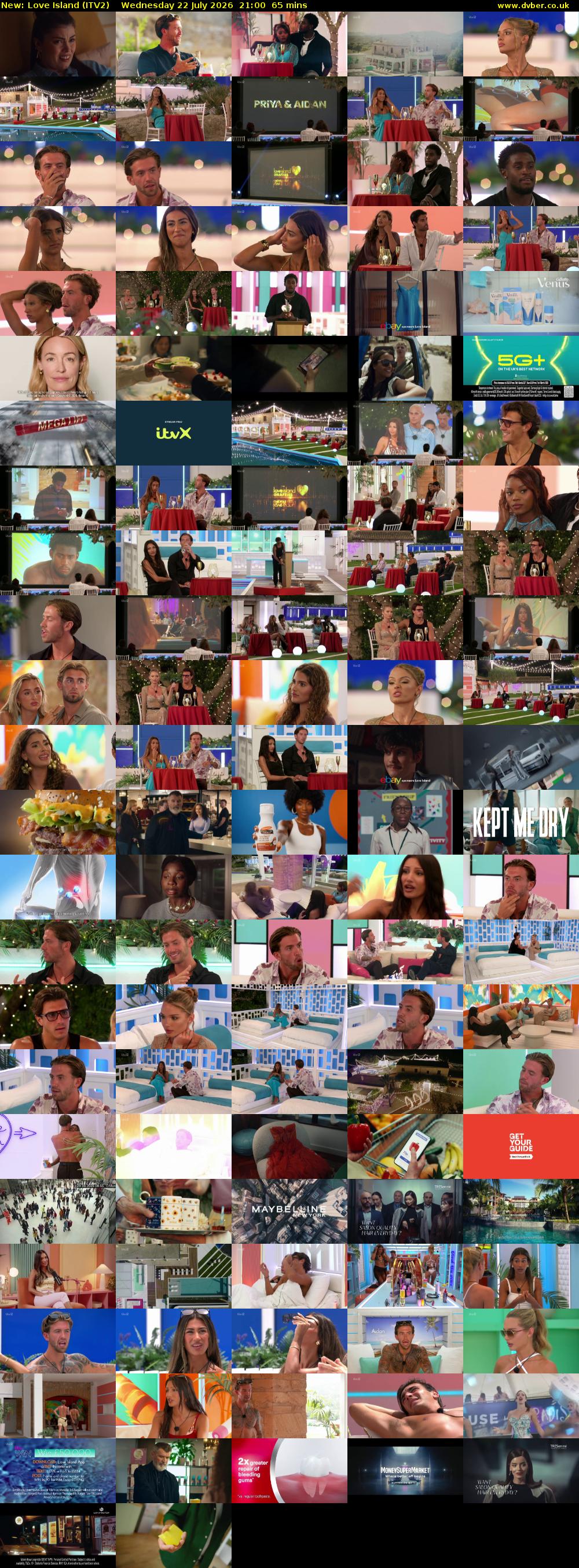 Love Island (ITV2) Wednesday 22 July 2026 21:00 - 22:05