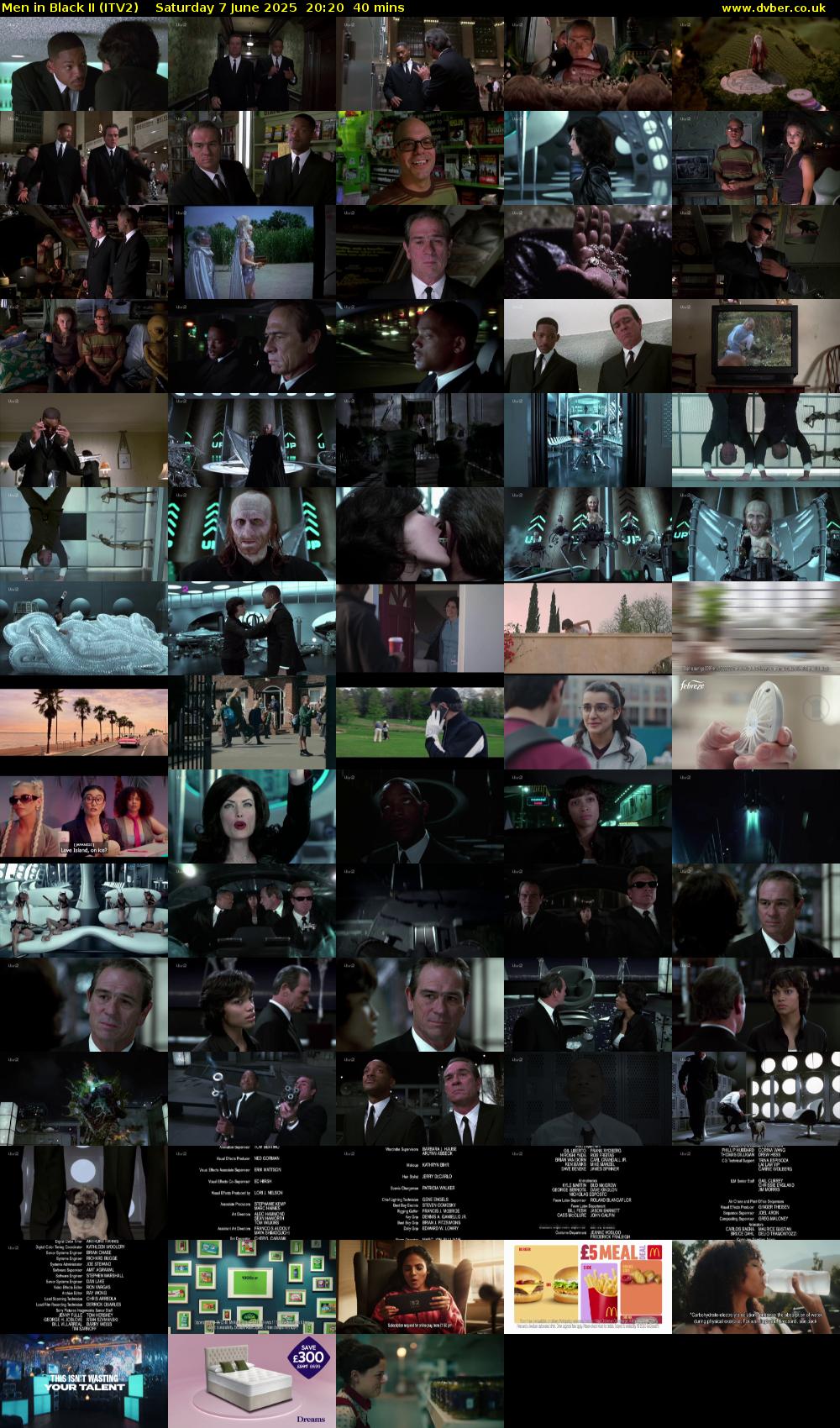 Men in Black II (ITV2) Saturday 7 June 2025 20:20 - 21:00