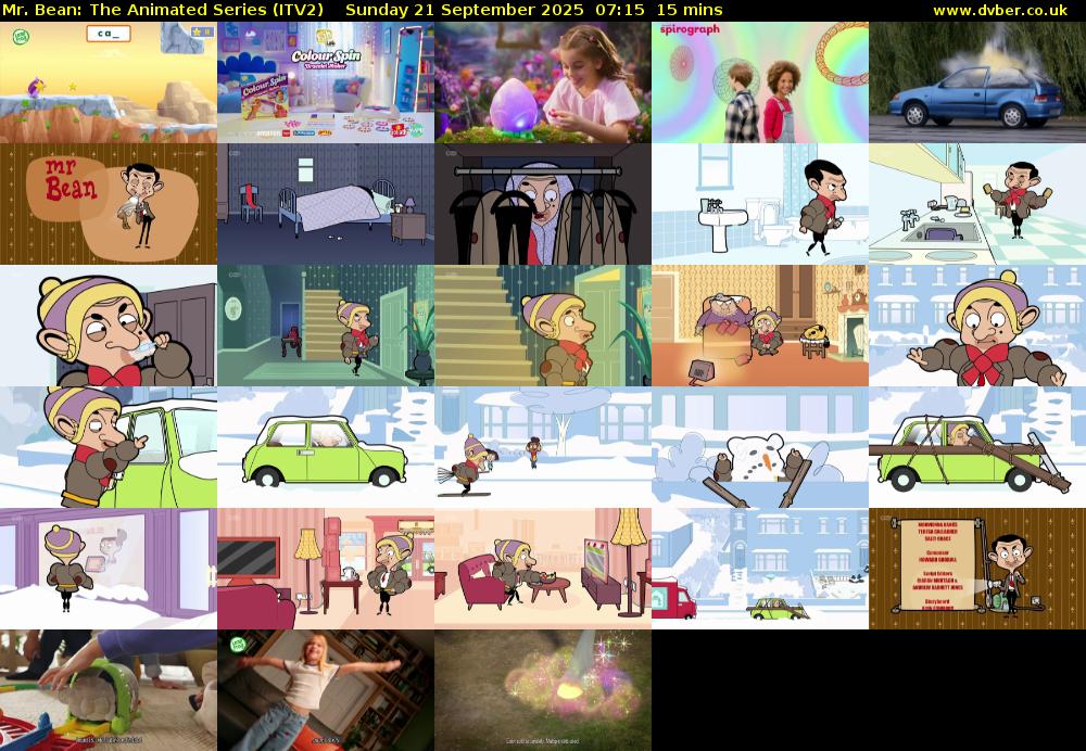 Mr. Bean: The Animated Series (ITV2) Sunday 21 September 2025 07:15 - 07:30