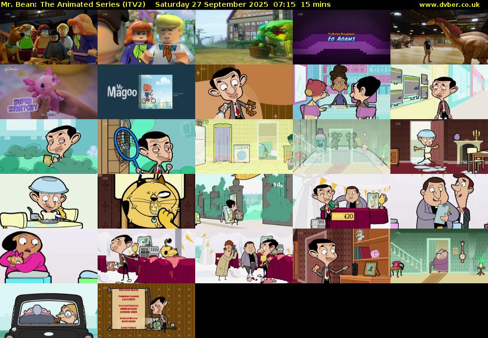 Mr. Bean: The Animated Series (ITV2) Saturday 27 September 2025 07:15 - 07:30