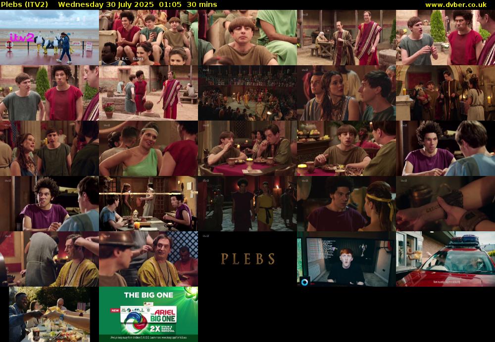 Plebs (ITV2) Wednesday 30 July 2025 01:05 - 01:35
