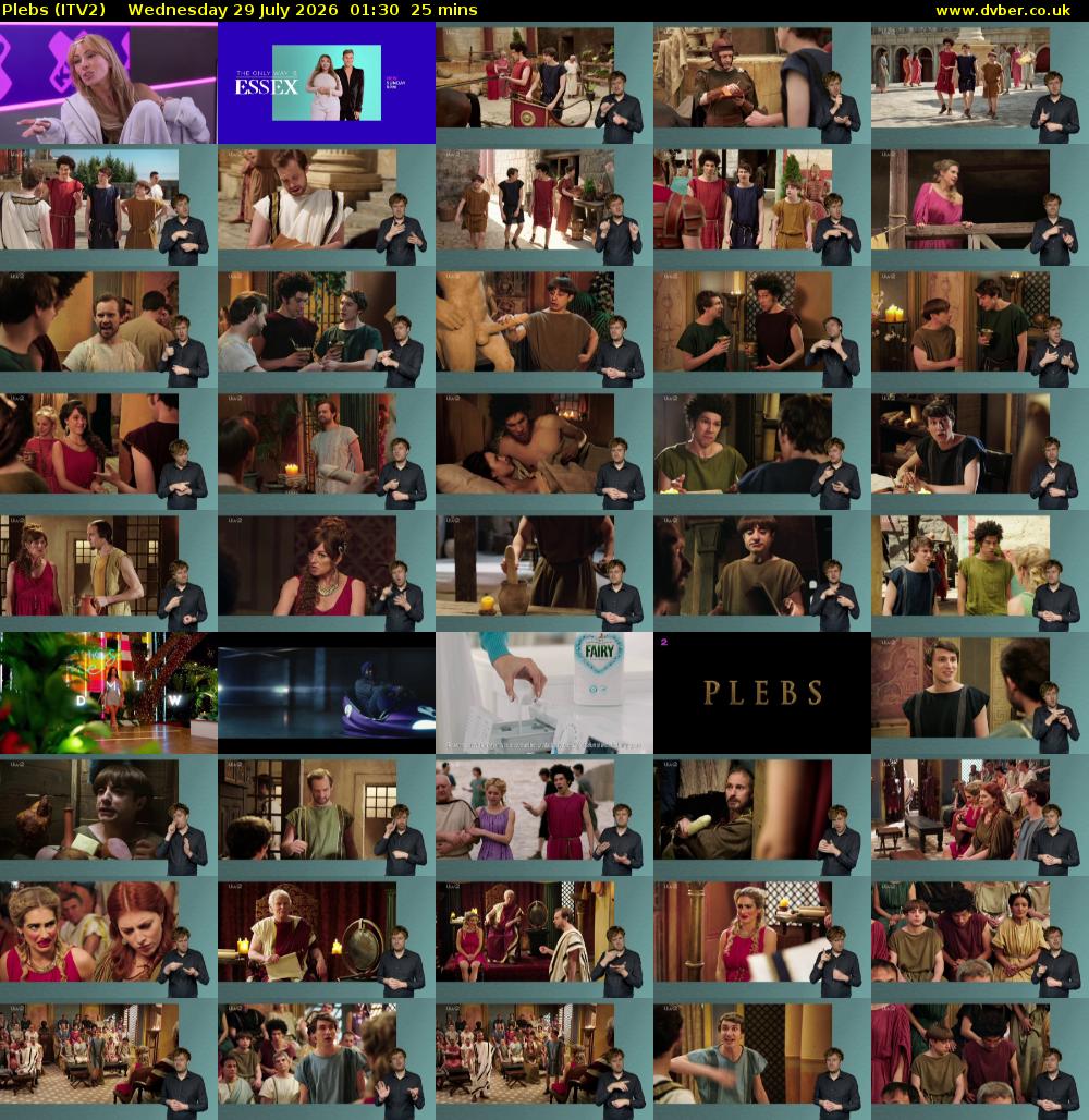 Plebs (ITV2) Wednesday 29 July 2026 01:30 - 01:55