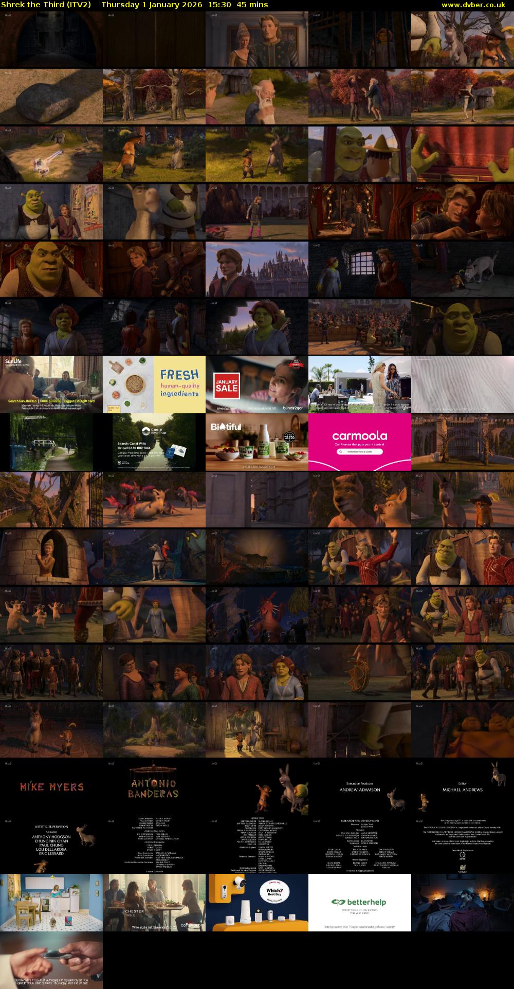 Shrek the Third (ITV2) Thursday 1 January 2026 15:30 - 16:15