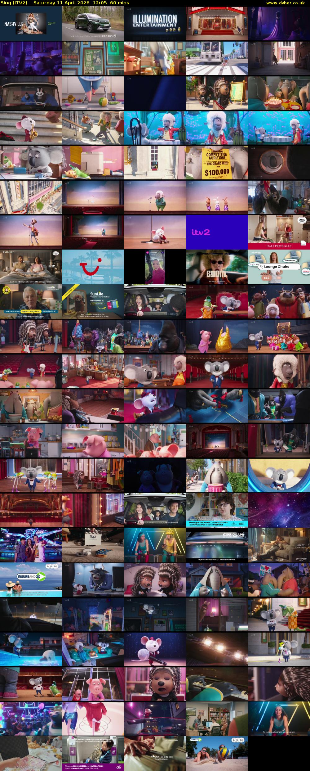 Sing (ITV2) Saturday 11 April 2026 12:05 - 13:05