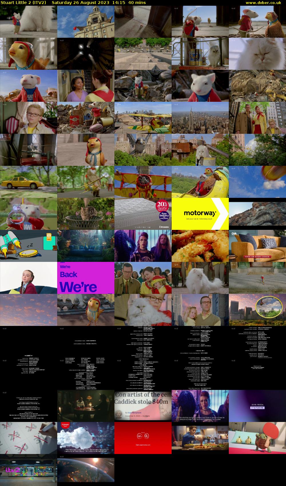 Stuart Little 2 (ITV2) Saturday 26 August 2023 14:15 - 14:55