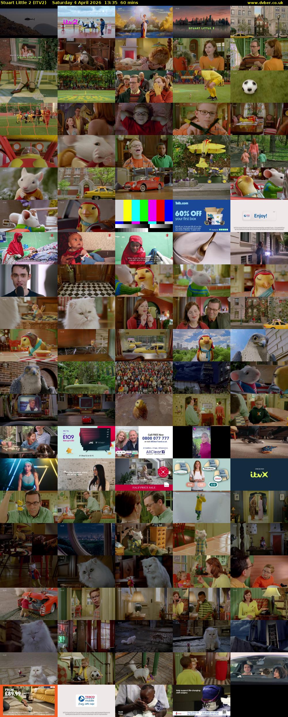 Stuart Little 2 (ITV2) Saturday 4 April 2026 13:35 - 14:35