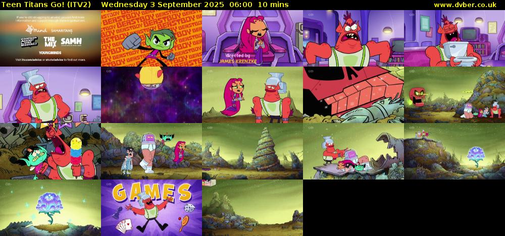 Teen Titans Go! (ITV2) Wednesday 3 September 2025 06:00 - 06:10