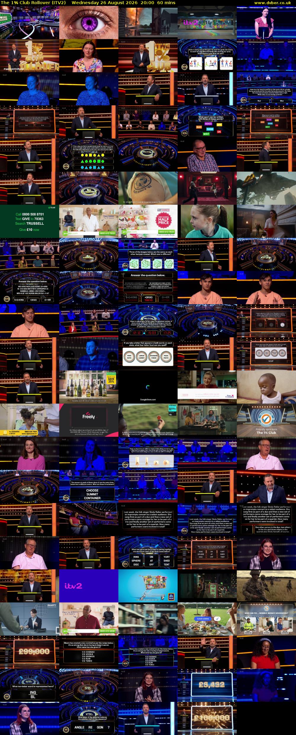 The 1% Club Rollover (ITV2) Wednesday 26 August 2026 20:00 - 21:00