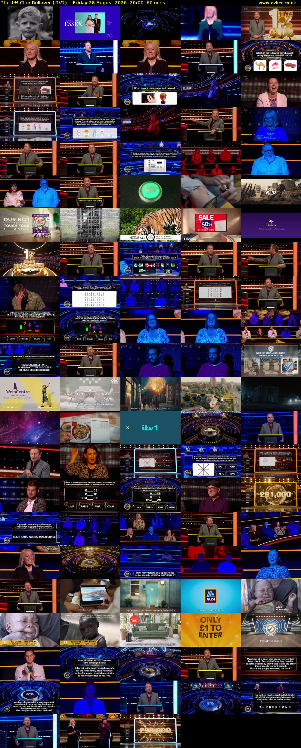 The 1% Club Rollover (ITV2) Friday 28 August 2026 20:00 - 21:00