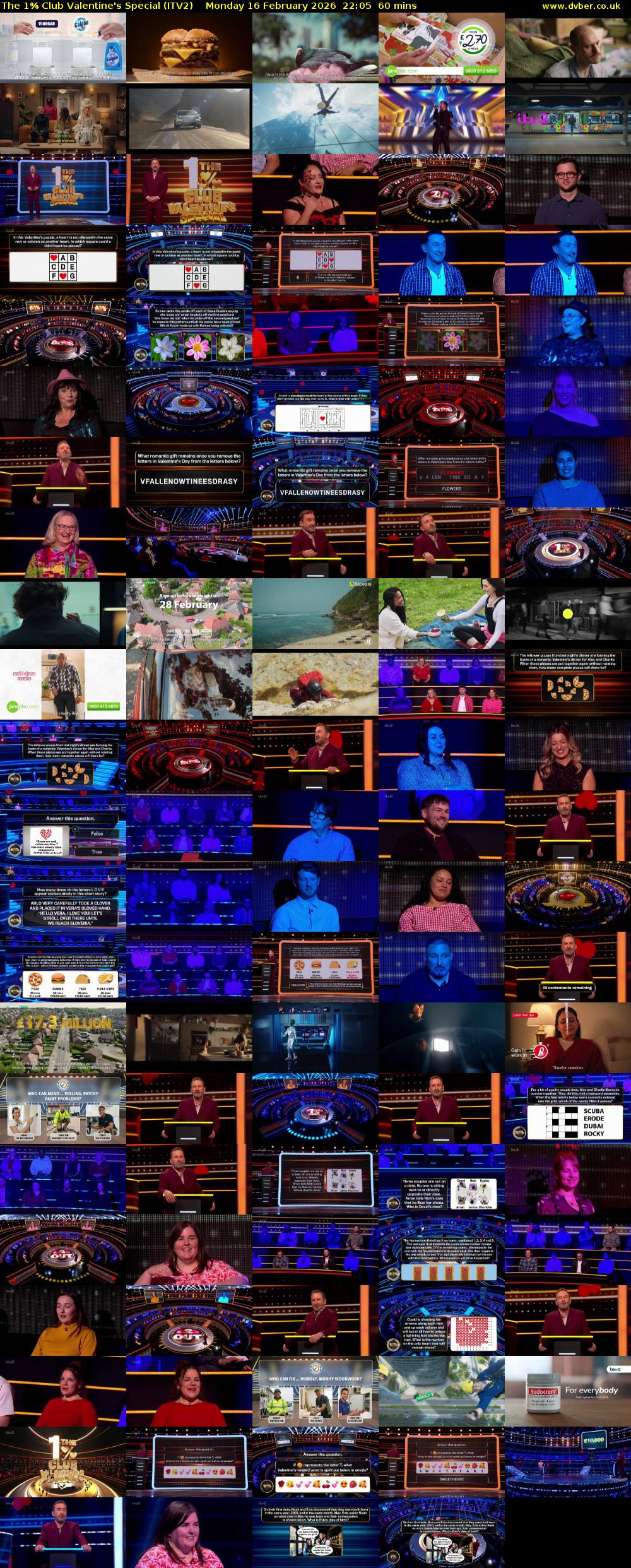 The 1% Club Valentine's Special (ITV2) Monday 16 February 2026 22:05 - 23:05