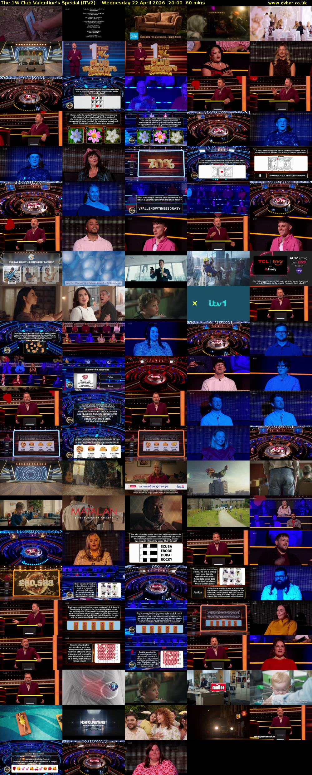 The 1% Club Valentine's Special (ITV2) Wednesday 22 April 2026 20:00 - 21:00