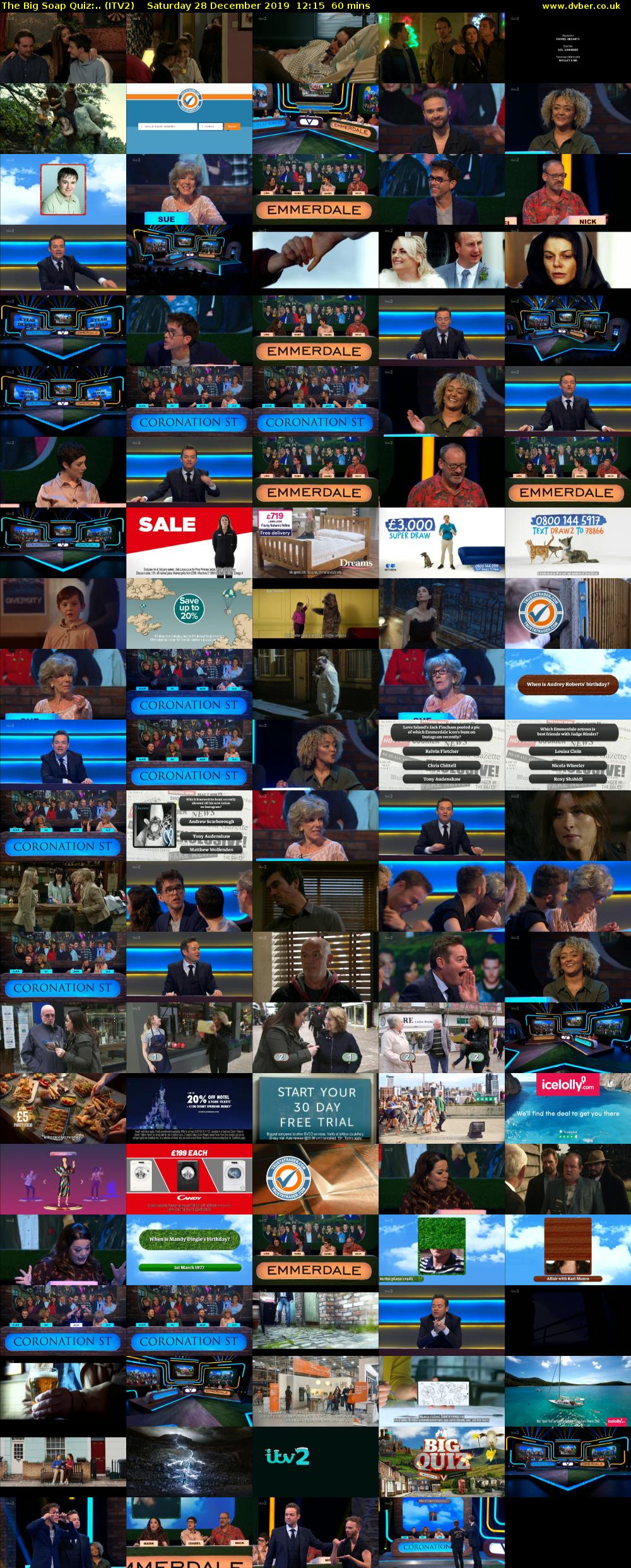 The Big Soap Quiz:.. (ITV2) Saturday 28 December 2019 12:15 - 13:15