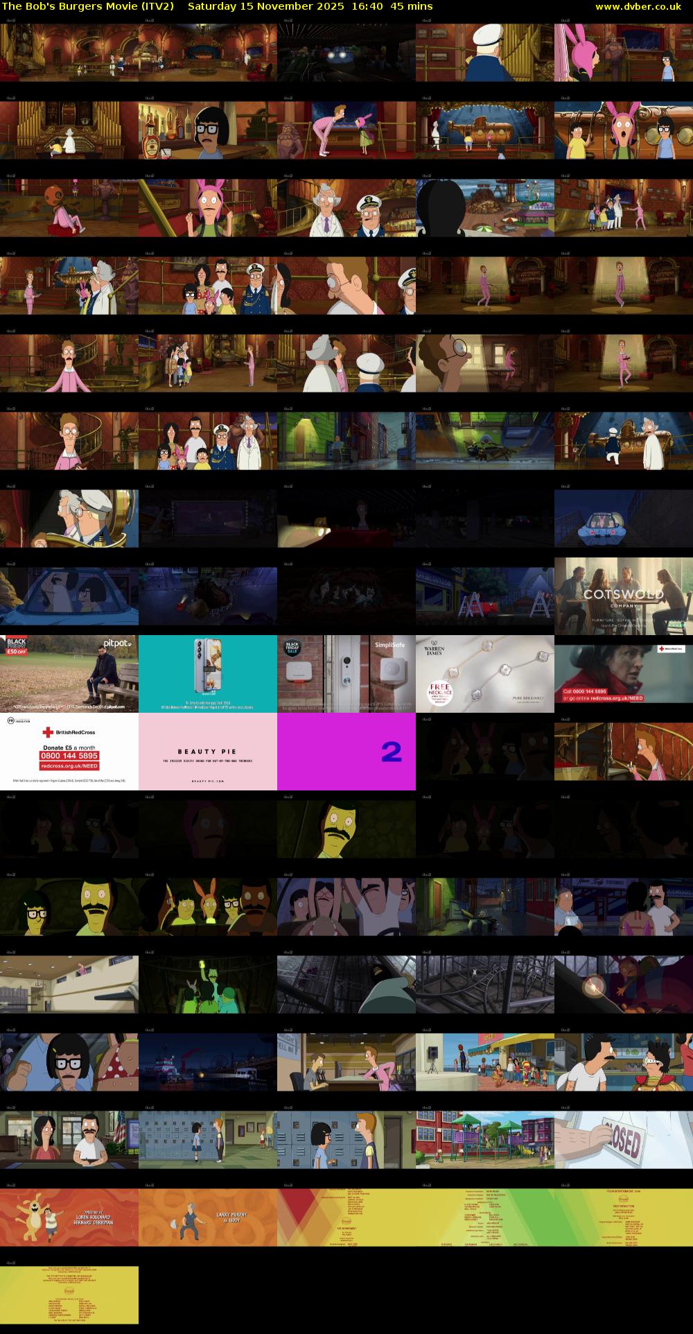 The Bob's Burgers Movie (ITV2) Saturday 15 November 2025 16:40 - 17:25
