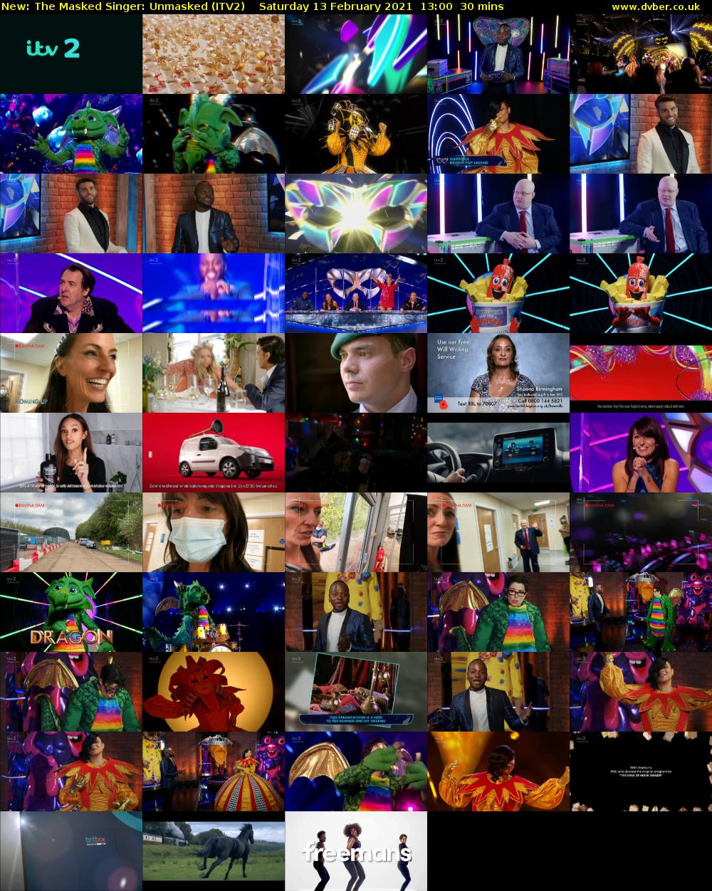 The Masked Singer: Unmasked (ITV2) Saturday 13 February 2021 13:00 - 13:30