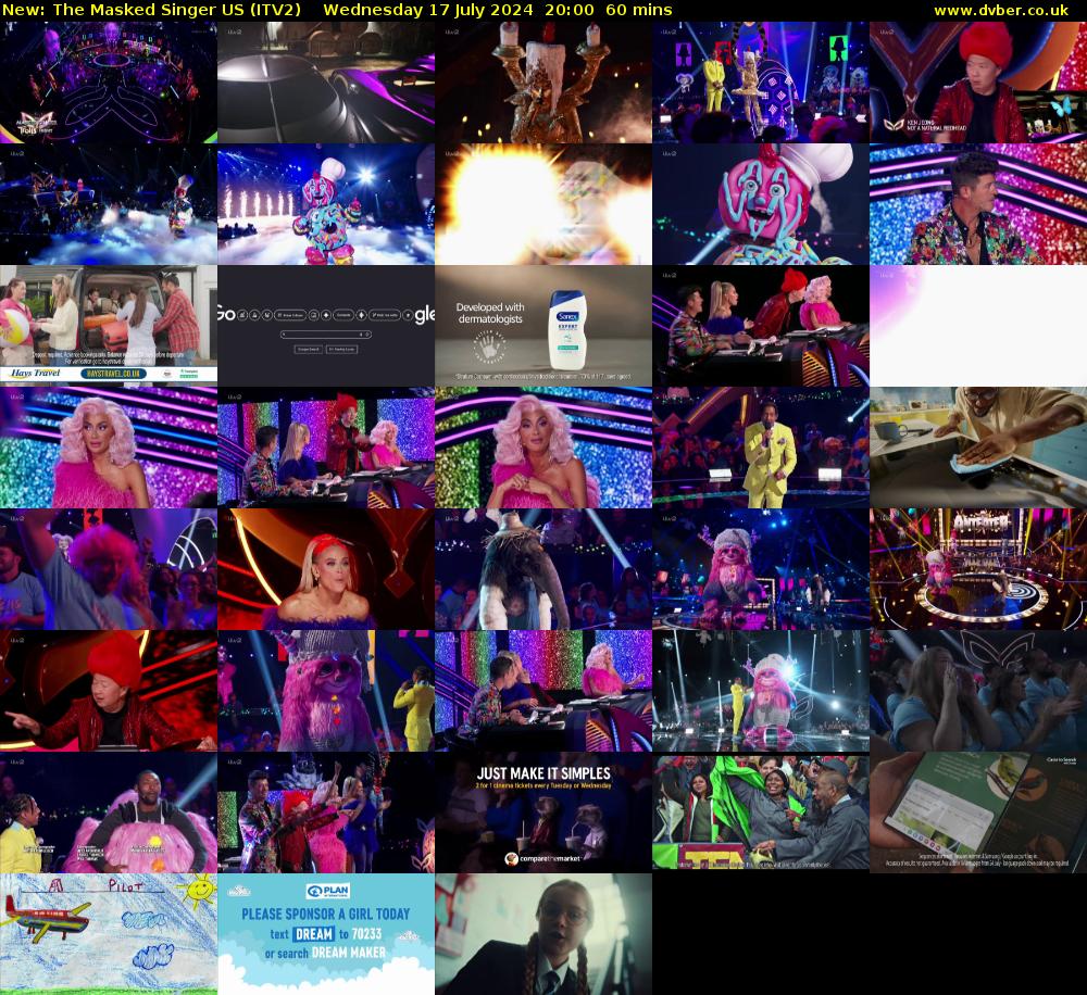 The Masked Singer US (ITV2) Wednesday 17 July 2024 20:00 - 21:00