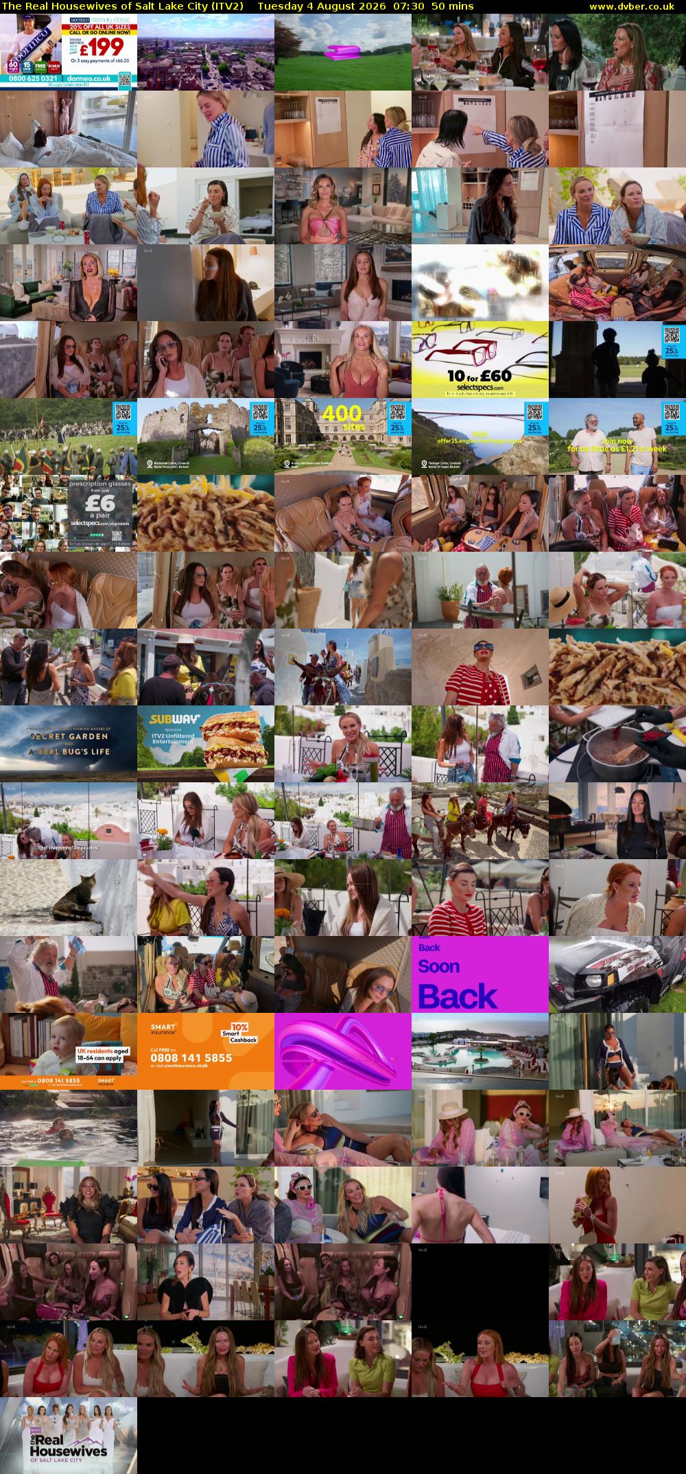 The Real Housewives of Salt Lake City (ITV2) Tuesday 4 August 2026 07:30 - 08:20
