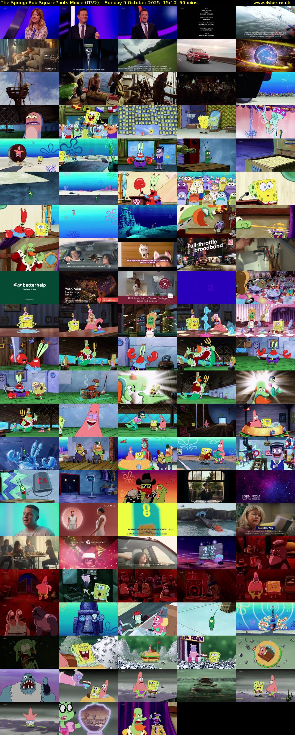 The SpongeBob SquarePants Movie (ITV2) Sunday 5 October 2025 15:10 - 16:10