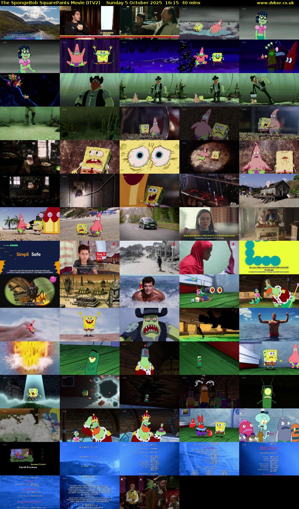 The SpongeBob SquarePants Movie (ITV2) Sunday 5 October 2025 16:15 - 16:55