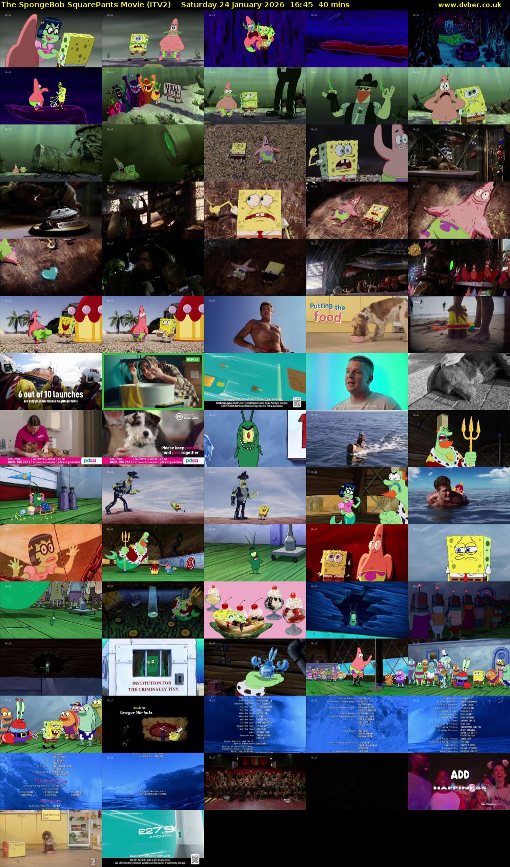 The SpongeBob SquarePants Movie (ITV2) Saturday 24 January 2026 16:45 - 17:25