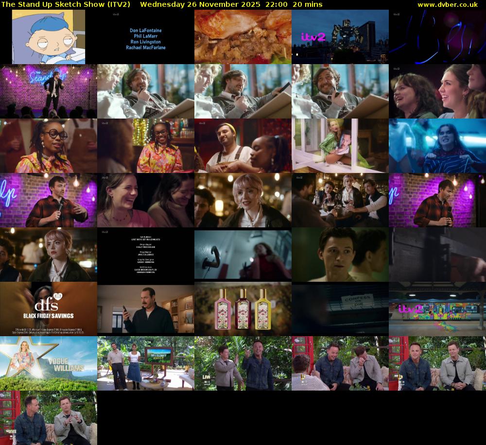 The Stand Up Sketch Show (ITV2) Wednesday 26 November 2025 22:00 - 22:20