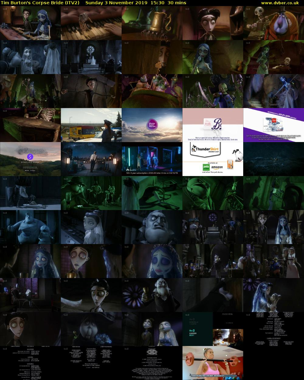 Tim Burton's Corpse Bride (ITV2) Sunday 3 November 2019 15:30 - 16:00