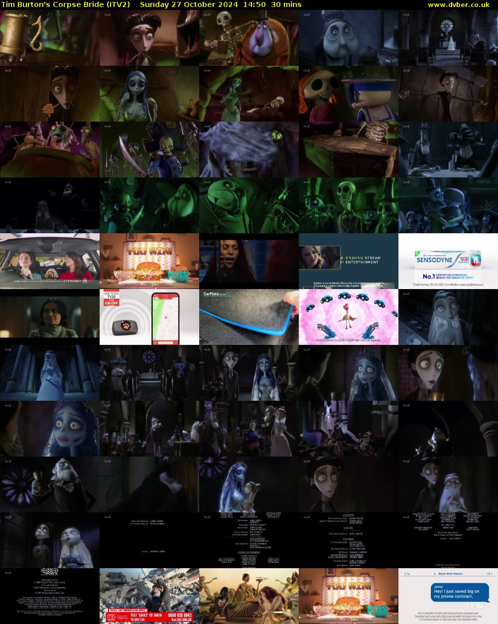Tim Burton's Corpse Bride (ITV2) Sunday 27 October 2024 14:50 - 15:20
