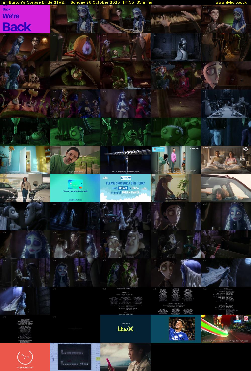 Tim Burton's Corpse Bride (ITV2) Sunday 26 October 2025 14:55 - 15:30