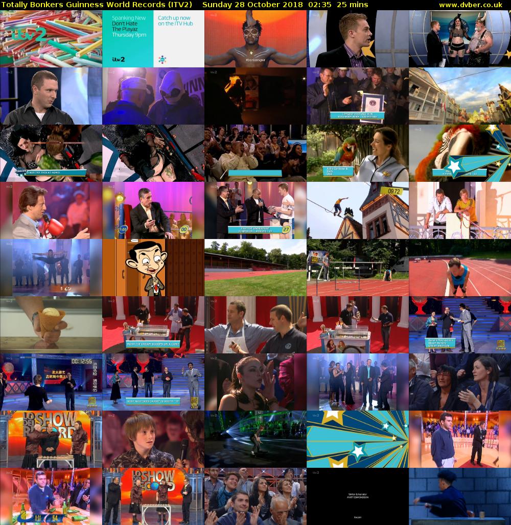 Totally Bonkers Guinness World Records (ITV2) Sunday 28 October 2018 02:35 - 03:00