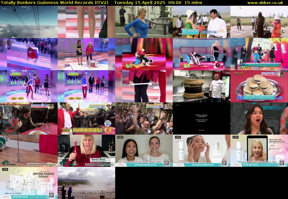 Totally Bonkers Guinness World Records (ITV2) Tuesday 15 April 2025 09:00 - 09:15