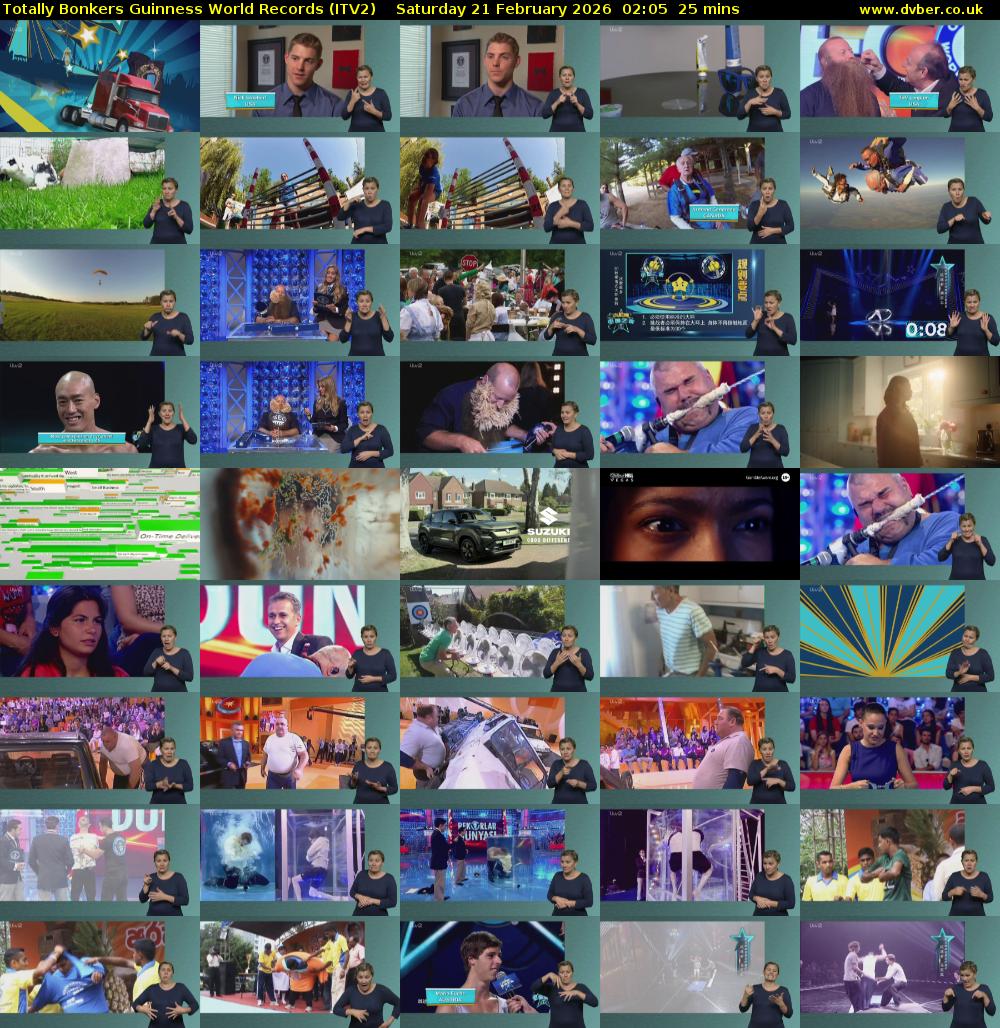 Totally Bonkers Guinness World Records (ITV2) Saturday 21 February 2026 02:05 - 02:30