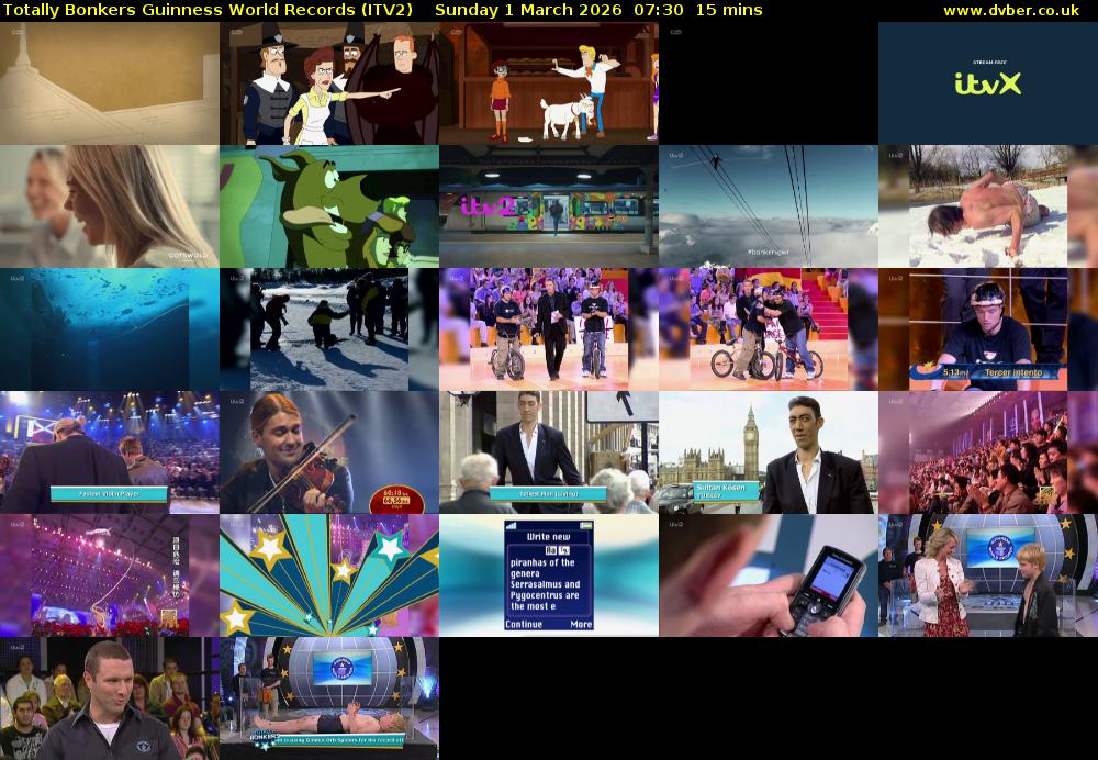 Totally Bonkers Guinness World Records (ITV2) Sunday 1 March 2026 07:30 - 07:45