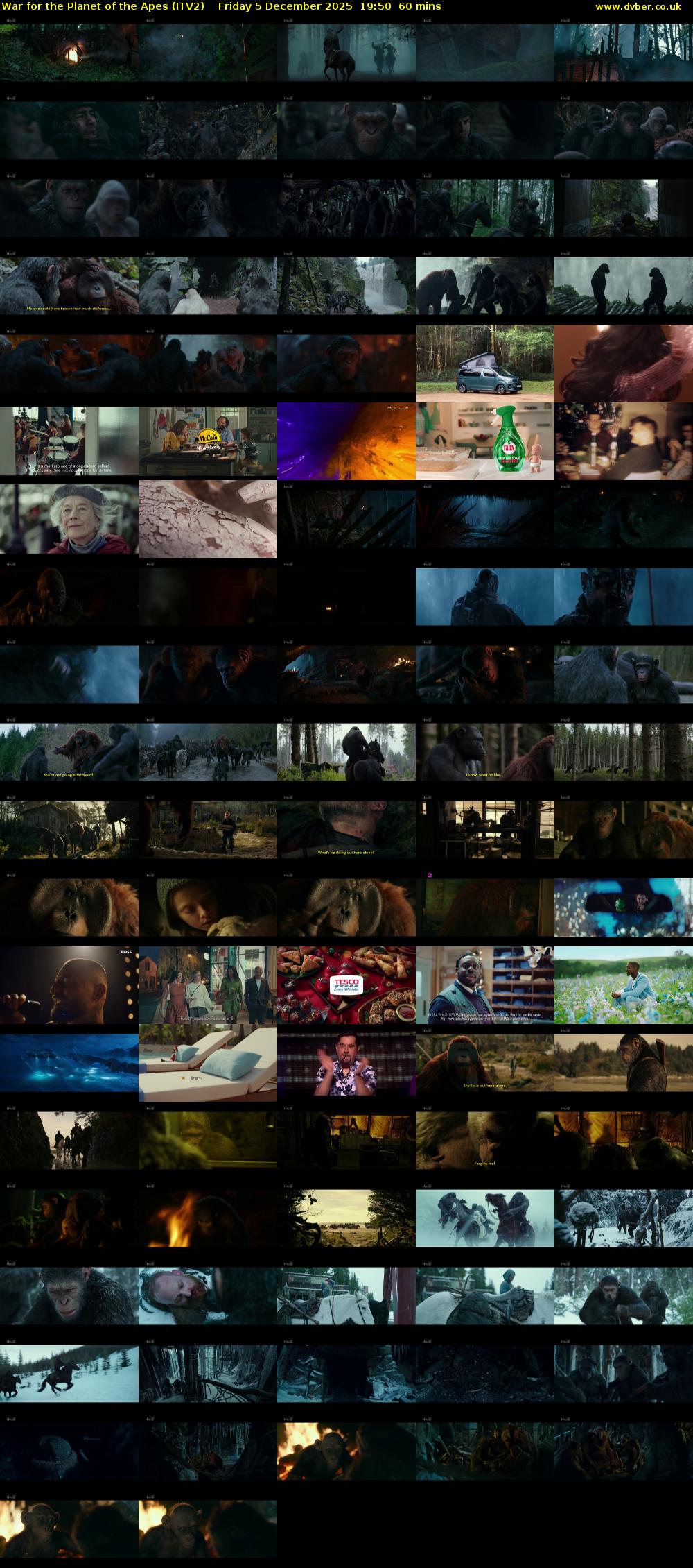 War for the Planet of the Apes (ITV2) Friday 5 December 2025 19:50 - 20:50