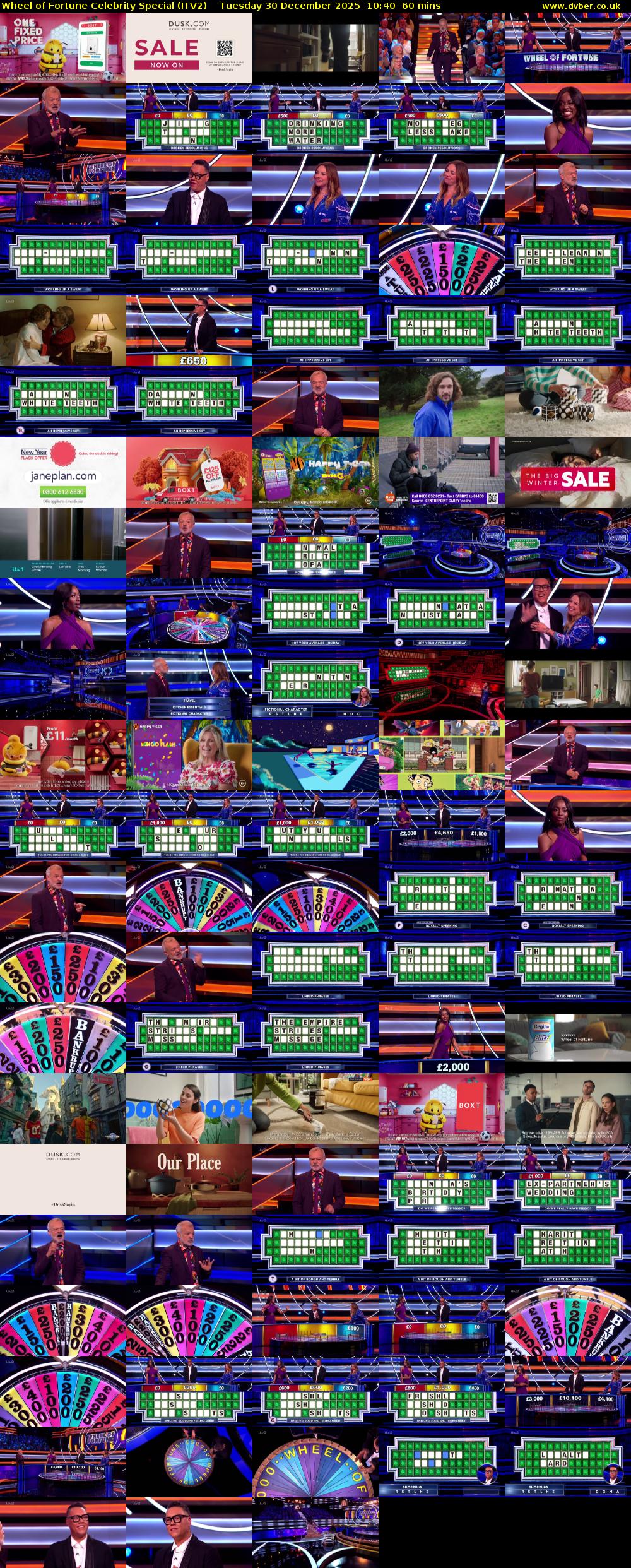 Wheel of Fortune Celebrity Special (ITV2) Tuesday 30 December 2025 10:40 - 11:40