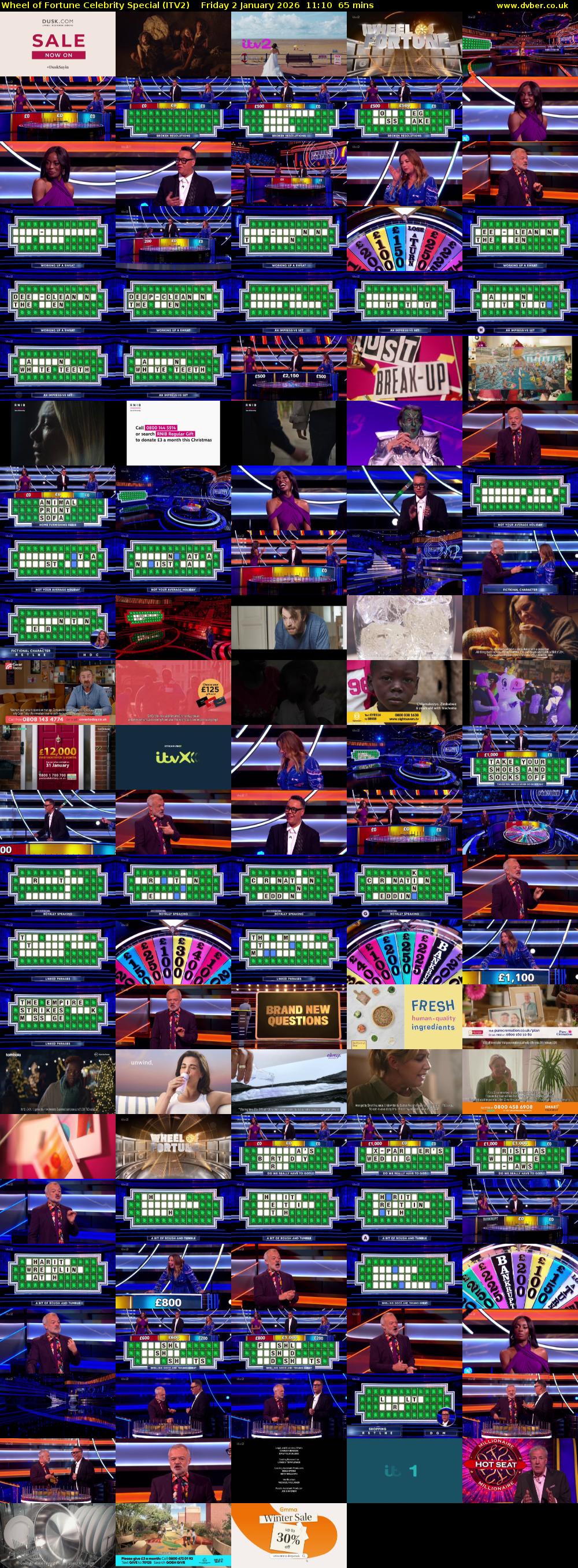 Wheel of Fortune Celebrity Special (ITV2) Friday 2 January 2026 11:10 - 12:15