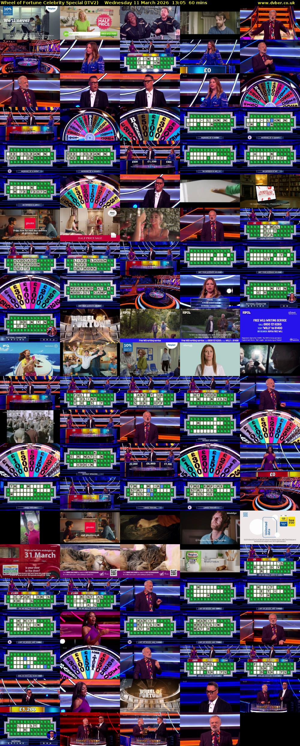 Wheel of Fortune Celebrity Special (ITV2) Wednesday 11 March 2026 13:05 - 14:05