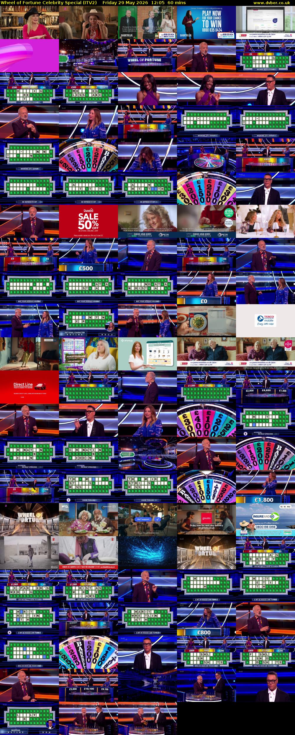Wheel of Fortune Celebrity Special (ITV2) Friday 29 May 2026 12:05 - 13:05